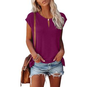 Kistore Women's Summer Casual V Neck Tank Tops Cap Sleeve Loose Fit Blouses Tunic Shirts (Medium, A-purple Red)
