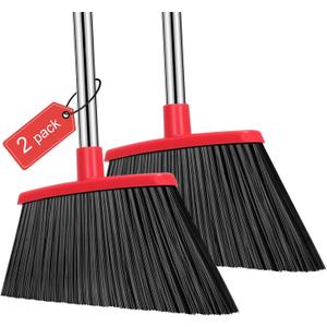 NACENA Heavy Duty Broom, 55 Inch Long Handle Outdoor Large Angle Brooms, Commercial Broom for Sweeping Indoor, for Home Garage Kitchen Office Courtyard Lobby Patio Lawn Concrete, 2 Pack (Black&Red)