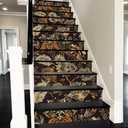 REDAMANCY Vintage Boho Orange Paisley Flowers Brown Peel and Stick Vinyl Stair Riser Decals Staircase Tile Stickers Decor Modern Marble Decoration Self-Adhesive(14 Pcs) (Stad-055)