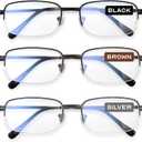 NOVIVON 2.0 Metal Reading Glasses Men - Durable Readers with Blue Light Filtering - Clear Vision (Black/Grey/Brown)