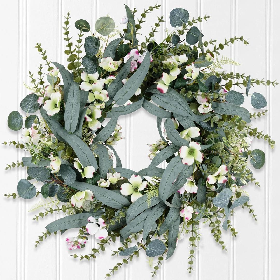 26IN Spring Wreath for Front Door,Large Eucalyptus Artificial Greenery Wreath Indoor Outdoor for Porch Window Wall Farmhouse Home Holiday Hanging Decor Spring Summer Fall Winter All Seasons (26 inch)