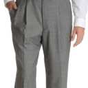 Palm Beach Men's Stan Double Reverse Pleat Dress Pant (28R, Black/Grey)