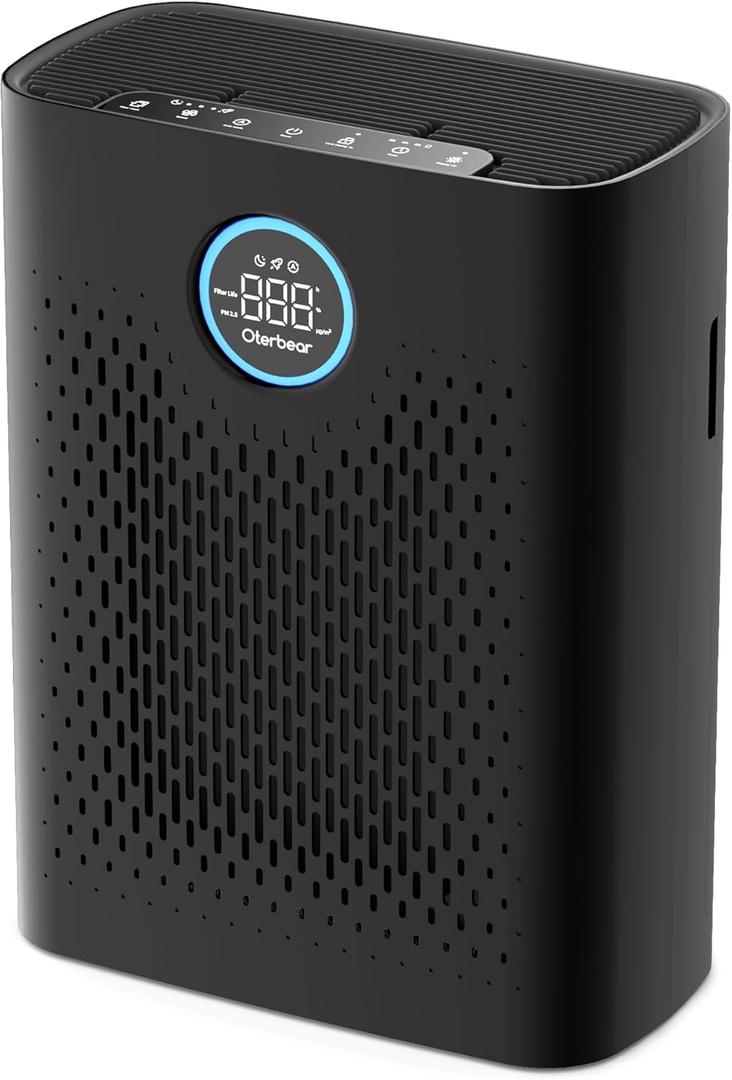 Air Purifiers for Home Pets Up to 3000Ft, HEPA Large Room Air Purifier with PM2.5 Air Quality Monitor, Sleep Mode, Air Purifiers for Bedroom Office for Allergies, Smoke, Dust, Pollen,8000B, Black