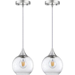 1 Light Hanging Indoor Kitchen Island Pendant Ceiling Light 6.3" Seeded Glass Fixture,Farmhouse Dinning Over Sink Bedside (Seeded Glass, 2 Pack)