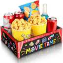 Movie Night Snack Trays Movie Night Supplies Popcorn Snack Holder for Countertop Movie Theater Wooden Snack Storage Reusable Basket Tray for Valentines Date Night Family Movie Night (Movie Time)