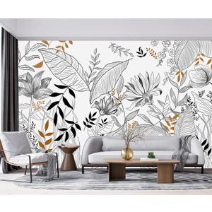 -Hand-Painted Flower Plant Fabric Wallpaper Simple Art Living Room 100" x 65" (Not Peel and Stick)