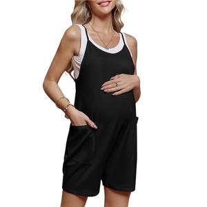 FMEYOA Women's Maternity Overalls Shorts Pregnancy Casual Sleeveless Jumpsuits Romper with Pocket Size M