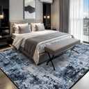 Rugflix 10x14 Area Rugs for Living Room, Washable Large Rug Stain-Resistant Low Pile, Modern Dark Carpet for Dining Room Home Office Kid Room Nursery Bedroom, Navy Blue/Black