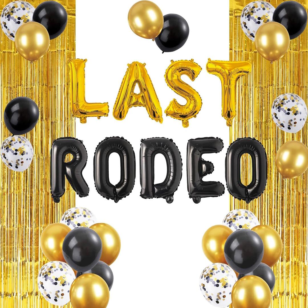 Last Rodeo Bachelore Party Decorations, Cowgirl Last Rodeo Balloons Banner, Gold Fringe Curtains Ring Balloons for Bride to Be/Final Rodeo/Bridal Shower Party Decorations Supplies