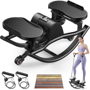 Rock Stepper, Side to Side Stepper for Exercise at Home, Low-Impact 3D Rocking Stepper Machine with Resistance Bands & Non-Slip Mat, Side Stepper for Full Body Workout, 250 LBS Capacity