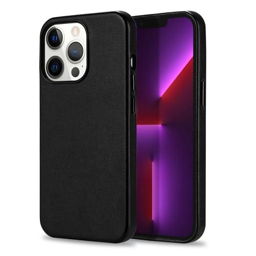 Casecious Compatible with iPhone Hard Body Protection LeatherLike Cell Phone Mobile case cover casing funda para Camera Lens Protection Drop Protection Anti-Fingerprint Raised Bezel (Black)