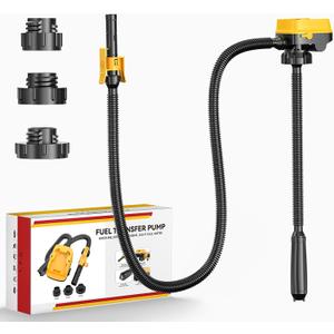 DIYtoolifz Cordless Fuel Transfer Pump with Auto-Stop, 3.2 GPM Flow Portable Fuel Pump Compatible with DeWalt 20V & Milwaukee 18V Batteries, with 51'' Hose, 3 Adapters for Diesel, Gasoline (Bare Tool)