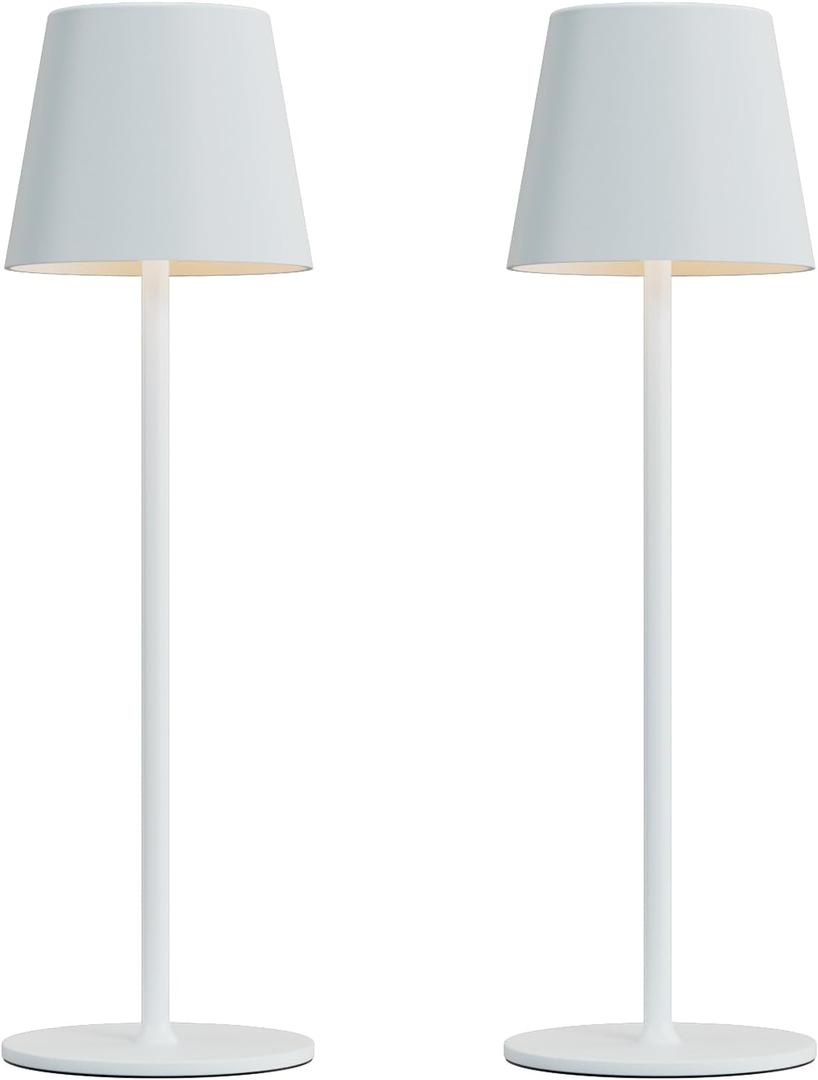 Kakanuo Cordless Table Lamp Rechargeable White - KK 2 Pack 5000mAH Battery Operated Lamp for Table, 3 Color Stepless Dimming Wireless Lamp for Kitchen Counter, Outdoor Patio, Touch Control (2 Pack 14in - Circle Shade)