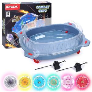 BUPASAK Light Ignite Spinning Tops Battle Set, with Stadium, 6 Light Ignite Spinning Tops, and 2 Launchers, Toys for 6 Year Old Boys & Girls & Up 