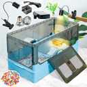 25.6x12.8x14.6 Turtle Tank Kit with Heat Lamp Filter and Wheels Aquatic Turtle Habitat and Aquarium for Small Turtles Hermit Crabs and Frogs Featuring Escape Proof Design and Easy Move Mobility Blue
