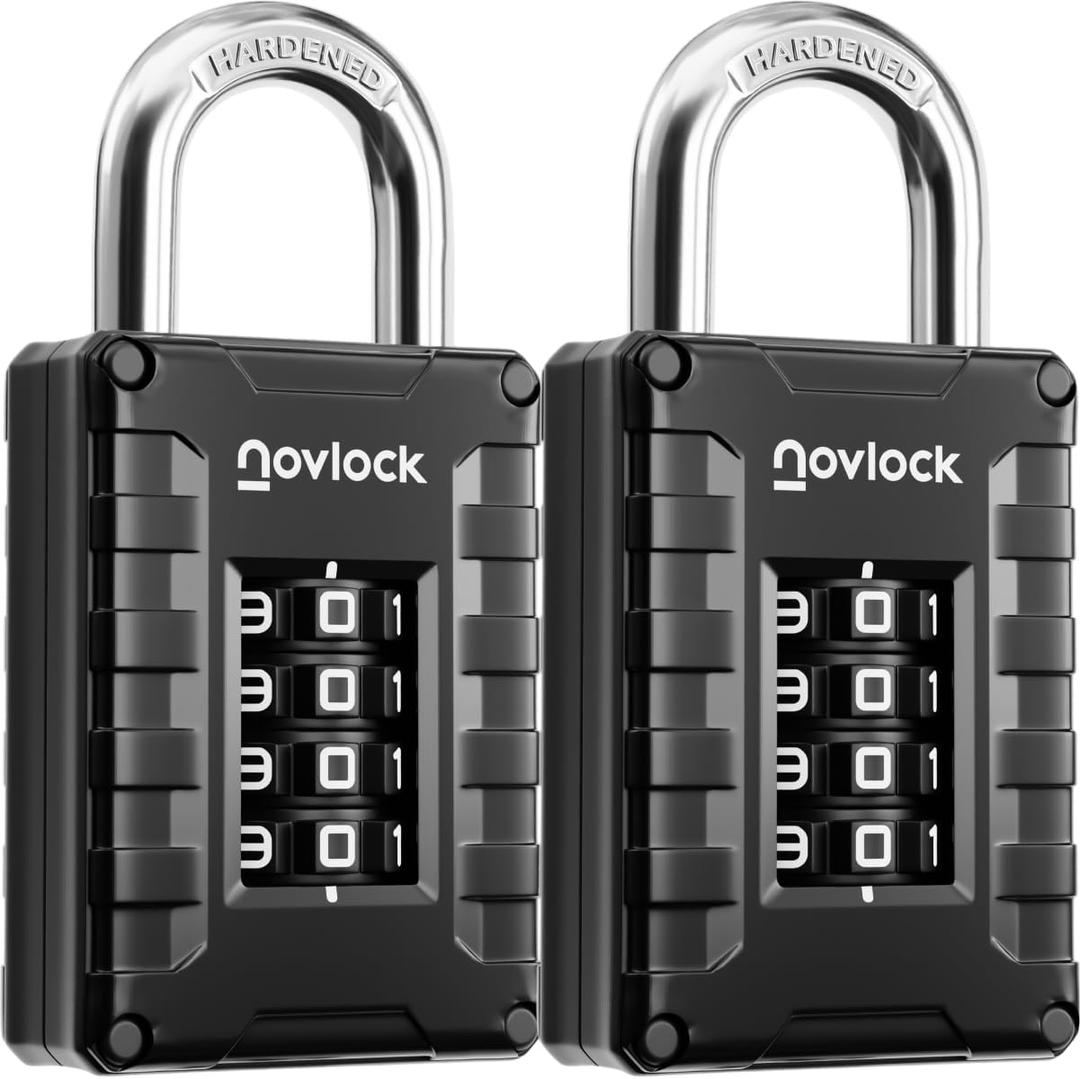Novlock Locker Lock for Gym, School, Home & Work | 4-Digit Combination Padlock | 2-Pack, Black/Silver