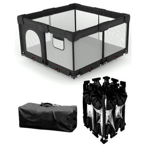 PATYWAGA Foldable Baby Playpen with Non-Removable Thick Mat, Extra Large Collapsible Play Yard for Babies & Toddlers, Portable Travel Playpen with Gate, Safe Activity Center (59"×71" Black)