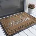 Yimobra Welcome Mat, Heavy Duty Sturdy Door Mats for Home Entrance Outdoor Indoor, Front Doormat for Outside Patio Floor Entry Porch Garage Office, Waterproof, Low Profile, 29.5 x 17, Beige Brown 