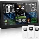 Weather Station Wireless Indoor Outdoor Thermometer with 3 Remote Sensors and Color Display Atomic Clock, Weather Thermometer Forecast Station with Sunrise Sunset Time and Tide Level
