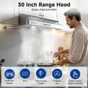 AMZCHEF 30" Under-Cabinet Range Hood - 1050 CFM Dual-Fan Vent Hood | Stainless Steel Dual-Fan hood with Button Control, LED lights & dishwasher-safe baffle filters 3 outlets