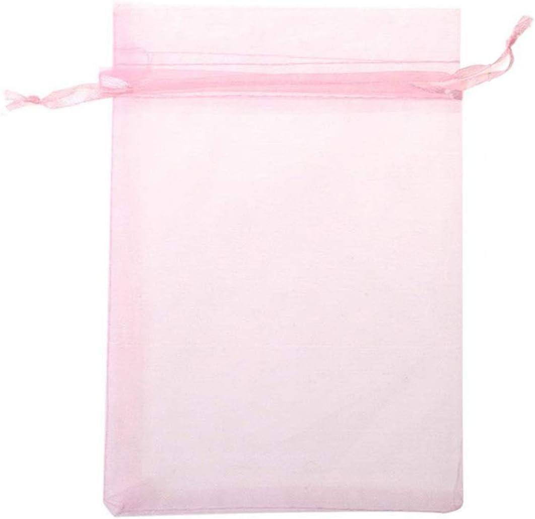 100 Pcs 4x6 inches Gift Wrap Bags Pink, Organza Sheer See Through Fabric, Drawstring Satin Ribbon Pouches for Baby Shower Favor, Party Wedding Favors Decoration, Card Deck, Jewelery, Boys Holiday Gift