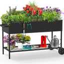 51  26  32 Inches Raised Garden Bed with Legs/Storage Shelf, Mobile Planter Box for Outdoor Plants, Elevated Garden Bed for Backyard, Balcony, Black (51  26  31.5 In)