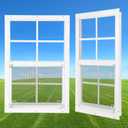 18" x 27" Shed Windows 2 Pack, Small Sliding Window with Tempered Glass & Metal Mesh Screen, Flush Mount Windows for Shed Chicken Coop Barn Household Garage Basement Cabin Playhouse