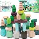 YHHYTOY 40 PCS Wooden Stacking Rocks Building Blocks Forest Theme, Sensory Learning Montessori Toys for 3 4 5 Year Old Kids, Preschool Educational STEM Toys Toddler Games Birthday Gifts for Girls Boys, Forest Theme 