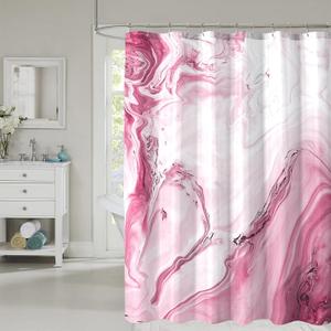 Pink White Shower Curtain, Modern Marble Bathroom Curtains Set with Hooks, Waterfproof Fabric Cloth Home Decor, 72x72 Inch