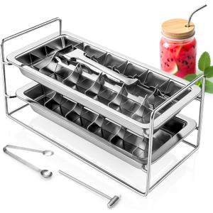 HOSASSPER Stainless Steel Ice Cube Trays with Lever  Vintage Metal Ice Trays for Kitchen & Bar (2)