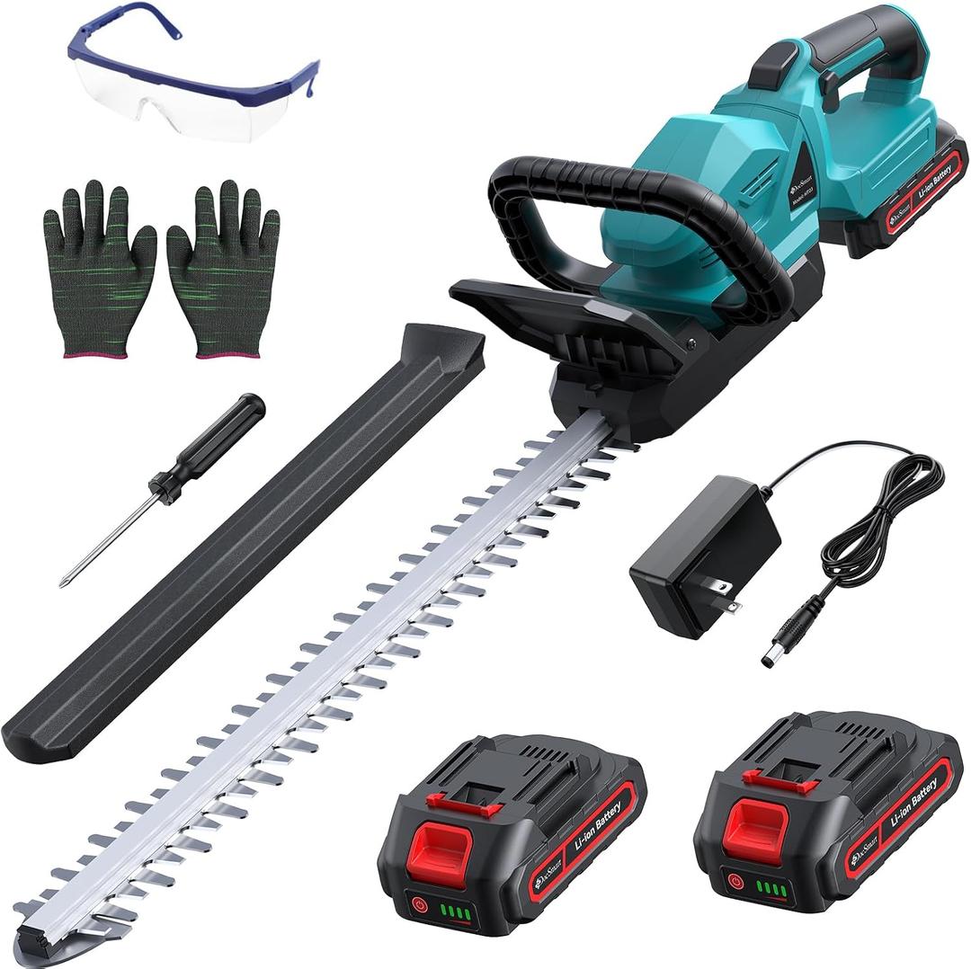 22'' Cordless Hedge Trimmer with 2 Rechargeable Batteries & Charger, 3000RPM Brushless Electric Handheld Bush Clipper, 180 Rotatable Head, 2/3'' Blade Gap, Gardening Gifts for Fathers Day