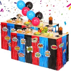 Reallnaive 2 Pack Spider Theme Table Skirt 30 x 108 Inch Foil Fringe Tinsel Table Skirts with Cutouts Tablecloth Cover for Birthday Party Decorations Party Supplies