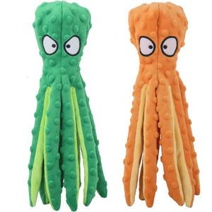 Dog Squeaky Toys Octopus - No Stuffing Crinkle Plush Toys for Puppy Teething, Durable Interactive Chew Toys for Small, Medium and Large Dogs Training and Reduce Boredom, 2 Pack (Orange+Green)