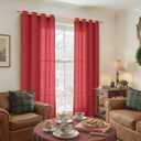 YoungsTex Red Linen Curtains 84 Inches Long for Living Room, Light Filtering Drapes with Grommet Semi Sheer Privacy for Bedroom Dining Room, 2 Panels, 52 X 84 Inch (Sliver-red Color)