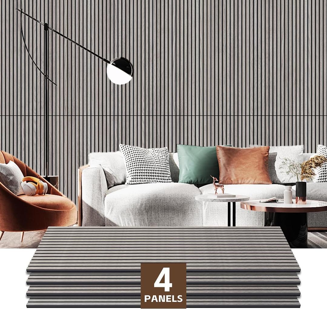 4 Pack Wood Panels for Wall, 47.2"23.6" Wood Slat Acoustic Panels for Wall, Soundproof Panels, 3D Fluted Panels for Interior Decor (Grey)
