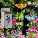 2 Pack Bird Baths for Outdoors, Colorful Metal Bird Bath for Outside, Hummingbird Bath with Five Stakes, Garden Flower Small Birdbath for Garden Decor, 31.3" H x 10.63" Dia (Blue,Yellow)