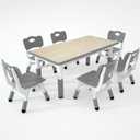 Kids Table and 6 Chairs SetHeight Adjustable Children Table & ChairToddlers Study Multi-Activity Table with 47.2"x23.6" Wipe-Clean Desktopfor Classrooms, Homes & Daycares (Grey)