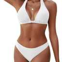 Zojuyozio Women's Bikini Sets Halter Triangle Swimsuit 2 Piece Bathing Suit White M