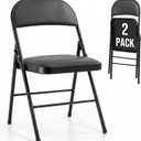 OLIXIS Padded Folding Chairs Set of 2, Portable Foldable Patio Dining Chairs, Heavy Duty Metal Frame, for Kitchen, Dining, Office, Wedding, Garden, Party, Outdoor, Indoor, Black