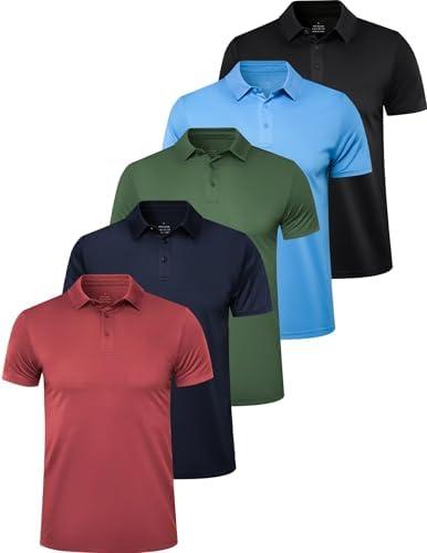 OYGSieg 5 Pack Mens Polo Shirts Golf Shirts for Men, XL