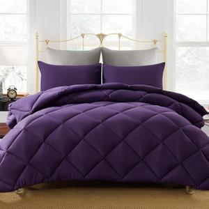 Decroom Lightweight King Comforter Set with 2 Pillow Sham - 3 Pieces Set - Quilted Down Alternative Comforter/Duvet Insert for All Season - Purple - King Size