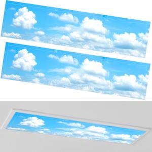 2 Pcs 1 x 4 Feet Fluorescent Covers for Ceiling Lights Magnetic Ceiling Light Cover with 8 Magnets for School Classroom Home Office Drop Lamp Decor (Cloud)