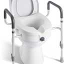 VEVOR Raised Toilet Seat with Arms, 350 lbs Capacity, 5-Inch Lift Height & Adjustable Width, Widened Commode Elevated Toilet Seat Riser with Handles for Seniors, Elderly, Handicap, Disabled, Adults