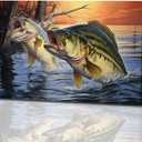 Bass Fish Canvas Wall Art Large Mouth Fish Jumping Picture Wall Art Animal on Ocean Painting Prints for Bathroom Decor Framed(Animal-1,16x24inch (40x60cm))