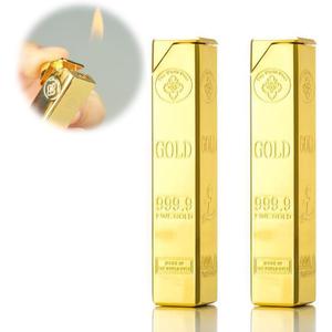 2PACK Golden Windproof Flame Adjustable Lighter,Cool,Jet Torch Flame Lighters,Butane Refillable Torch,BBQ Candles Camping (No Butane Fuel)