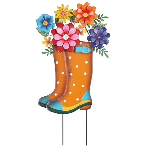YEAHOME Garden Decor for Outside, 26” Decorative Garden Stakes Metal Boot with Flowers for Spring Decor, Yard Art Stakes for Outdoor Lawn Backyard Porch Pathway Garden Decorations