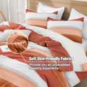 Litanika Burnt Orange Comforter Sets for Queen Bed, 3 Pieces Boho Terracotta Stripe Colorblock Bedding Comforter Set, Rust Fluffy Bed Set (90x90In Comforter, 2 Pillowcases)