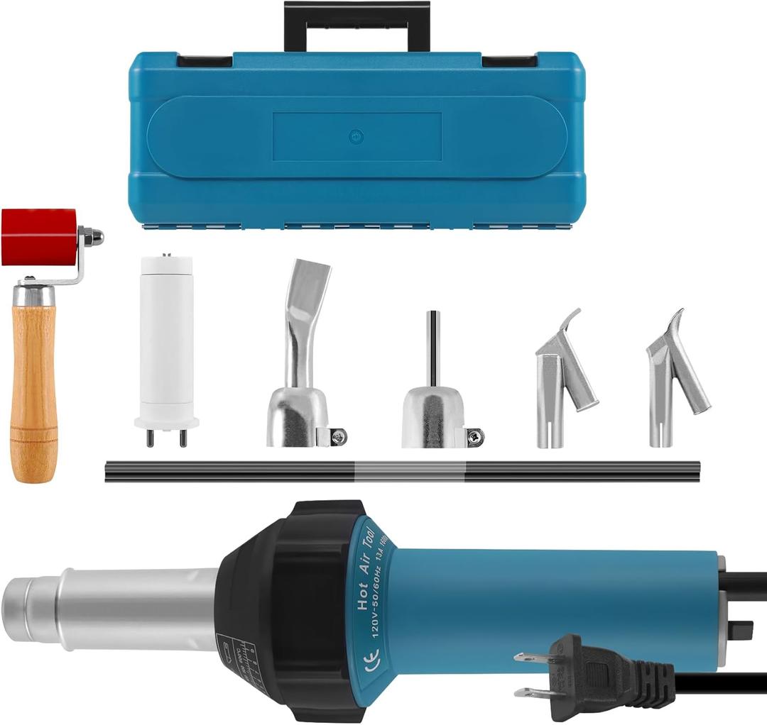 1600W 110V Hot Air Welder Heating Gun, Handheld Hot Air Torch Plastic Welding Gun for TPO PVC Vinyl Welding Kit with Welding Speed Nozzle Roller Rod Carrying Case