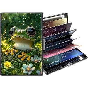 Metal Wallet,Credit Card Holder for Women,Slim RFID Blocking Credit Card Holder Thin Aluminum Wallet ID Case,6 Slot Business Mini Hard Metal Case for Women/Men,Cute Frog Green