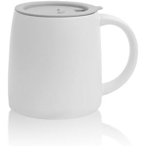 LINVIA Classic Mug, 14 oz Large Coffee Mug with Handle, Ceramic Porcelain Tea Cup, Smooth Matte (Sliding Lid, White)
